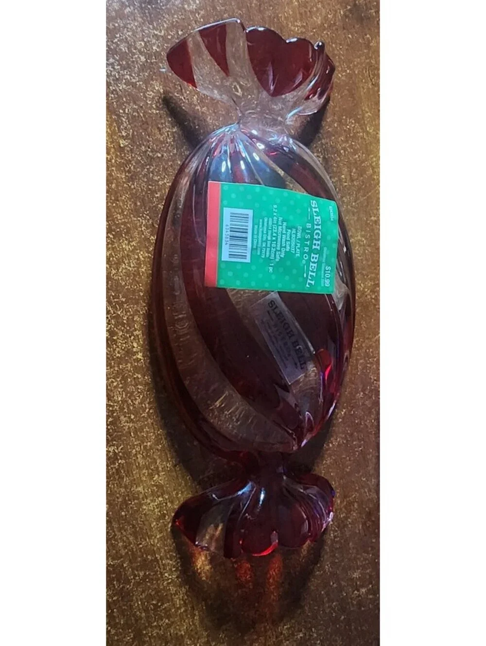Sleigh Bell Bistro Red Ribbon Glass Tray and Gift Box Set